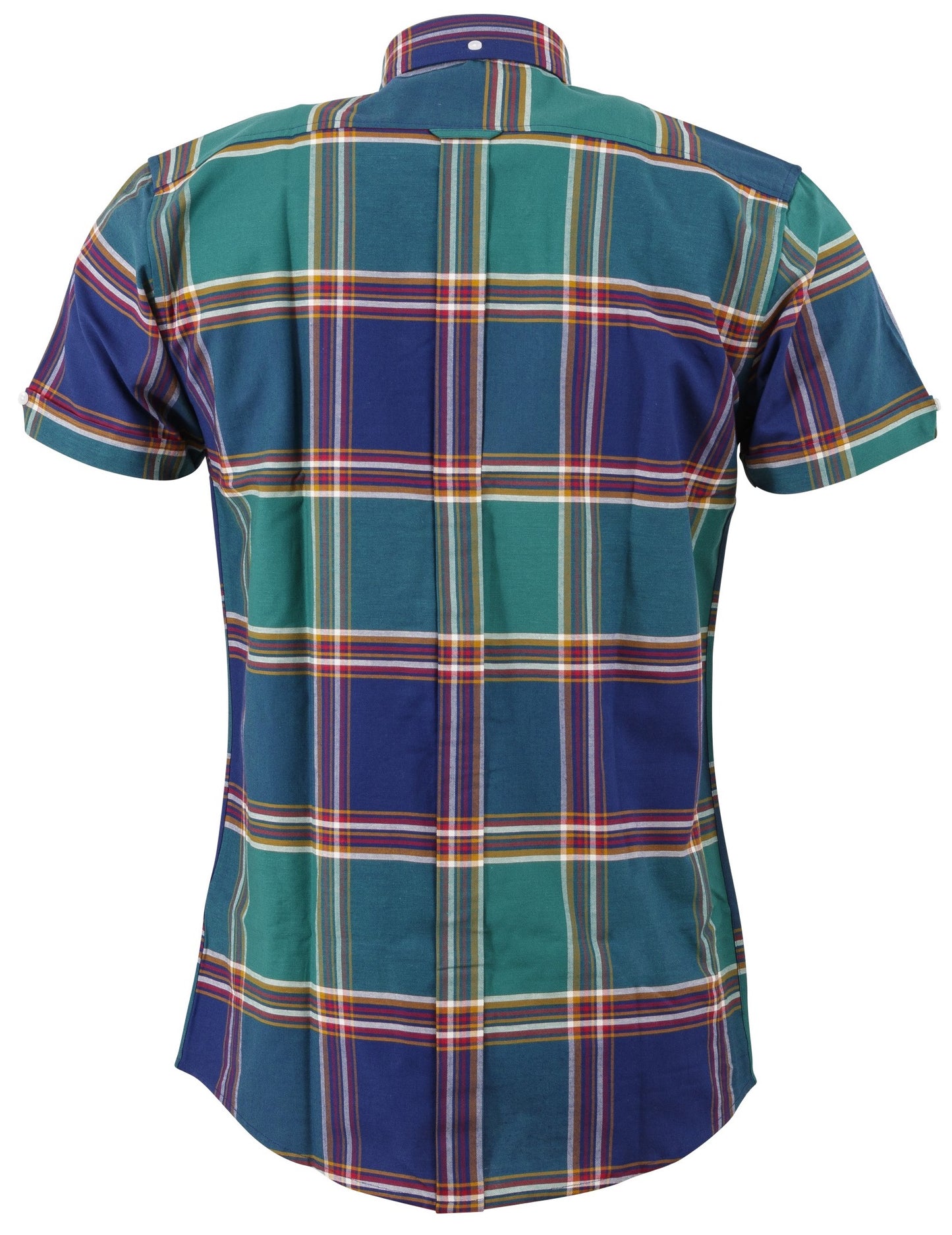 Relco Mens Green Navy Checked Short Sleeved Button Down Shirts