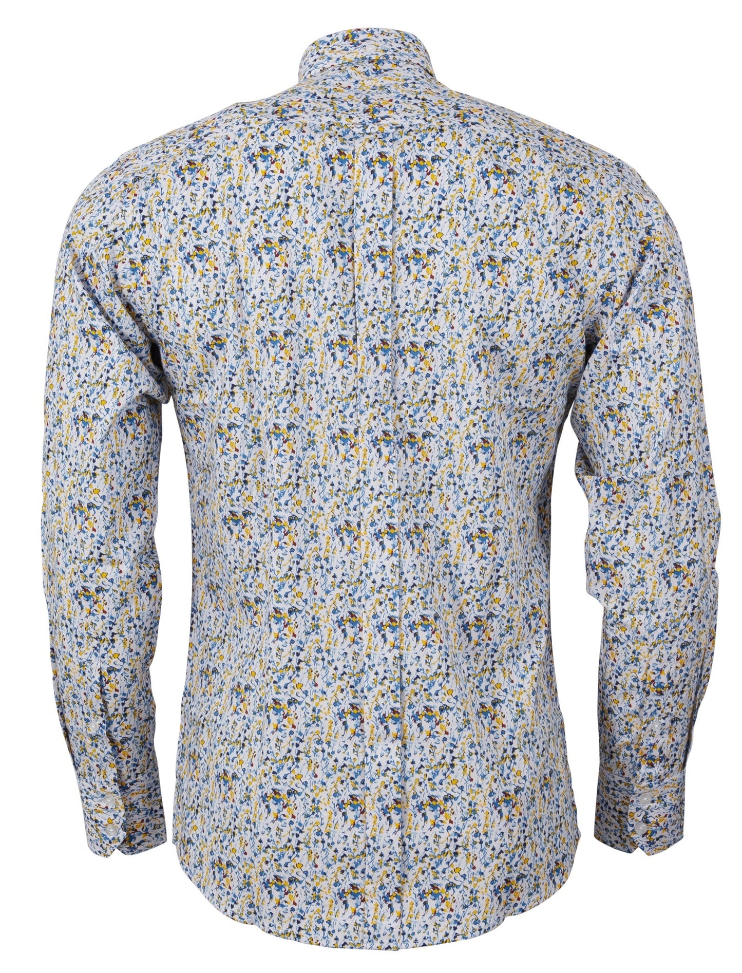 Relco Yellow/Blue Floral Long Sleeved Retro Mod Button Down Shirt
