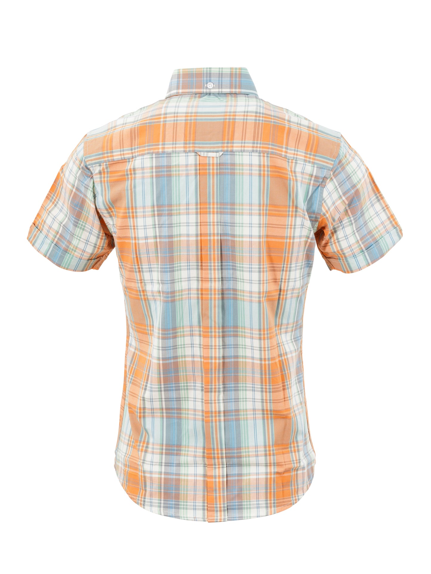 Relco Ladies Retro Orange/Sky Check Button Down Short Sleeved Shirts