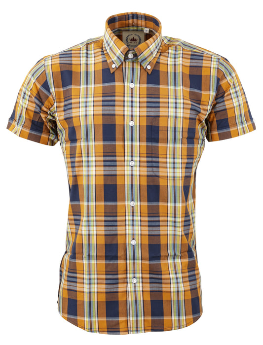 Relco Mens Orange Check Short Sleeved Vintage/Retro Button Down Shirts
