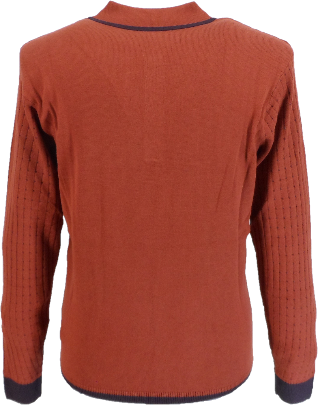 Gabicci Mens Rust Brown Textured Retro Knitted Polo