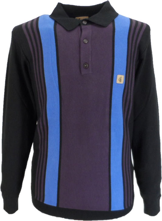 Gabicci Vintage Black Searle Multi Stripe Knitted Polo