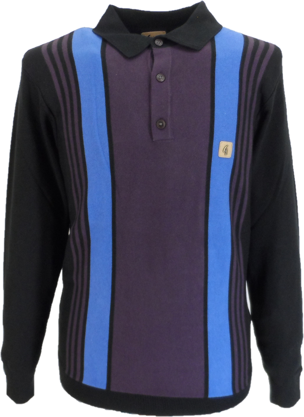 Gabicci Vintage Black Searle Multi Stripe Knitted Polo