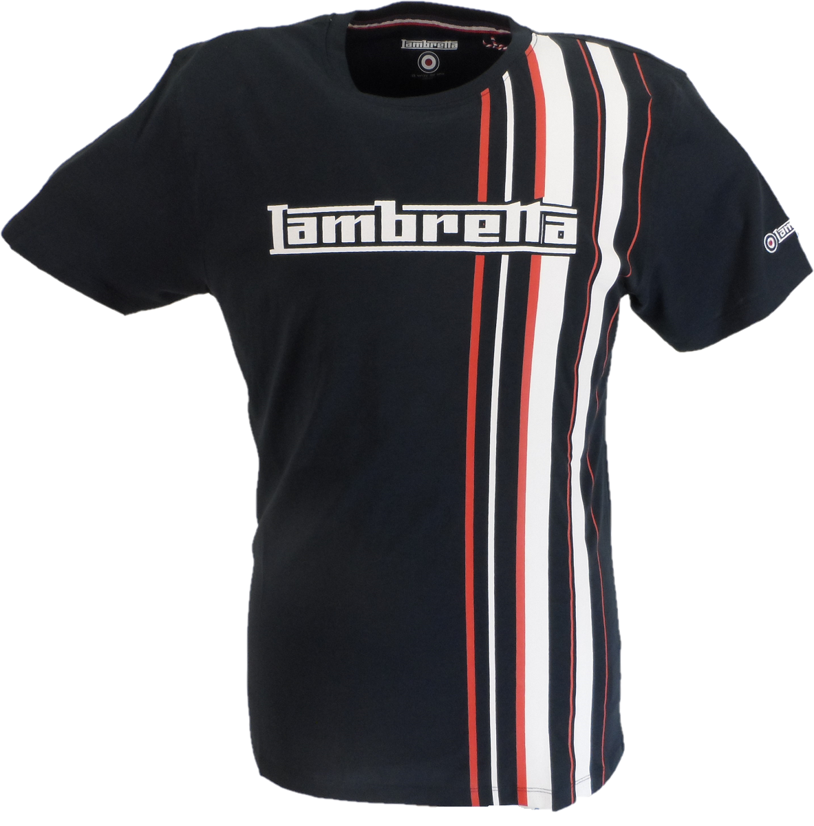Lambretta Mens Navy Blue Striped Retro T Shirt