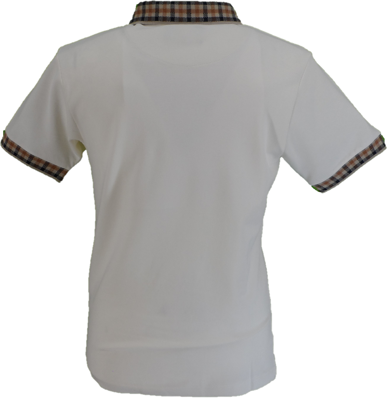 Trojan Mens Ecru Jacquard Gingham Trim Pique Polo Shirt
