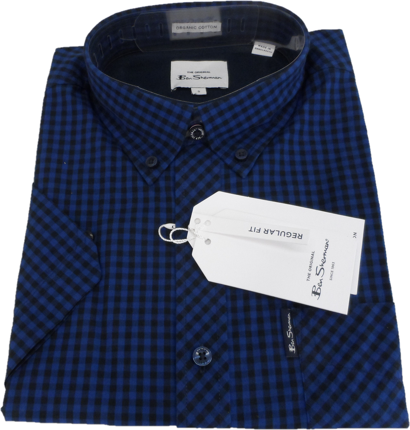 Ben Sherman Mens Royal Blue Gingham Short Sleeved Shirt