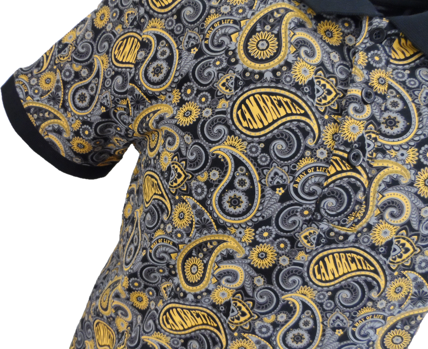 Lambretta Black/Gold Paisley Print Polo Shirts