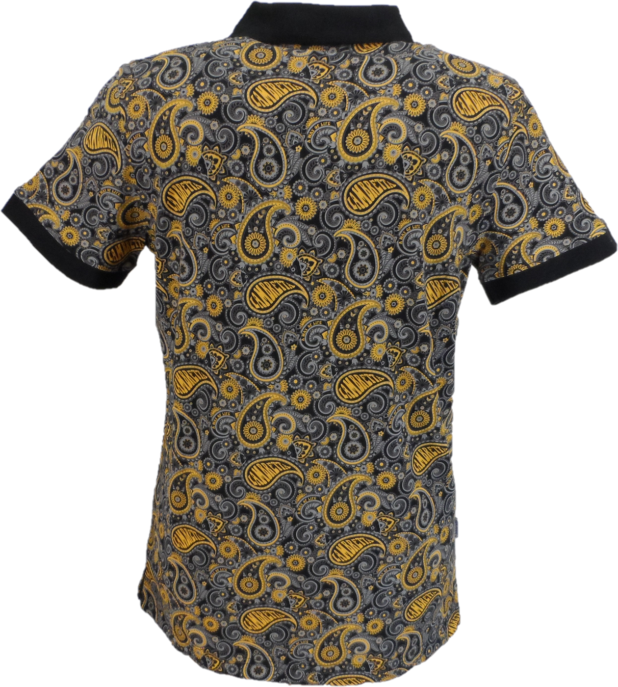 Lambretta Black/Gold Paisley Print Polo Shirts