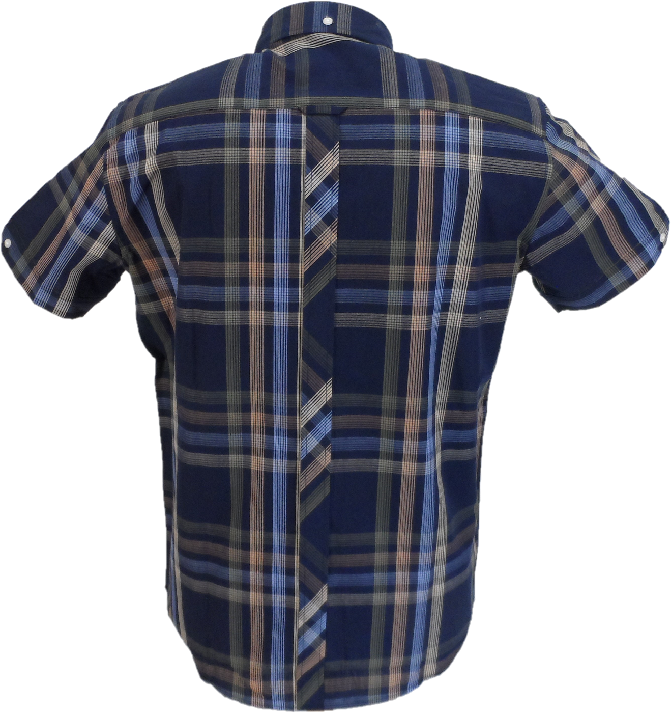 Trojan Mens Navy Check 100% Cotton Short Sleeved Shirts and Pocket Square