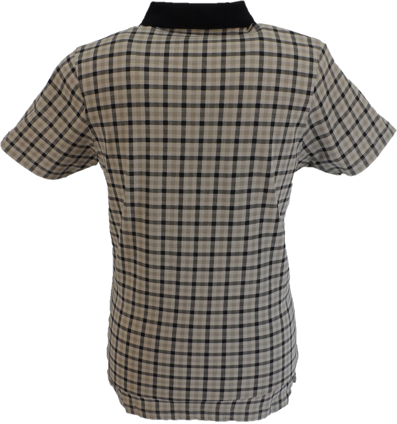 Lambretta Mens Stone/Brown Gingham Tipped Polo Shirts