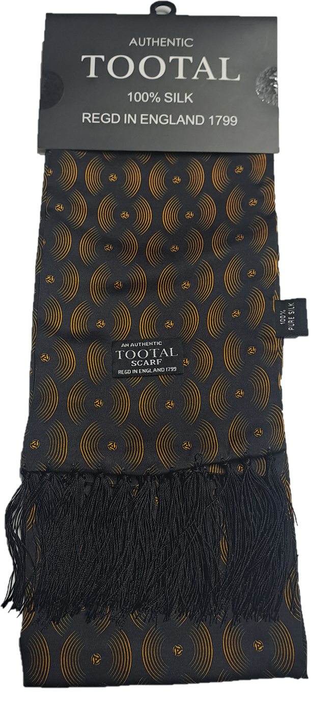 Tootal Black & Gold Vinyl Print Silk 100% Silk Scarf