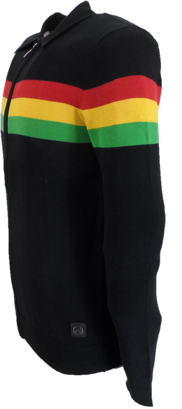 Trojan Mens Black Zip Up Stripe Cardigan