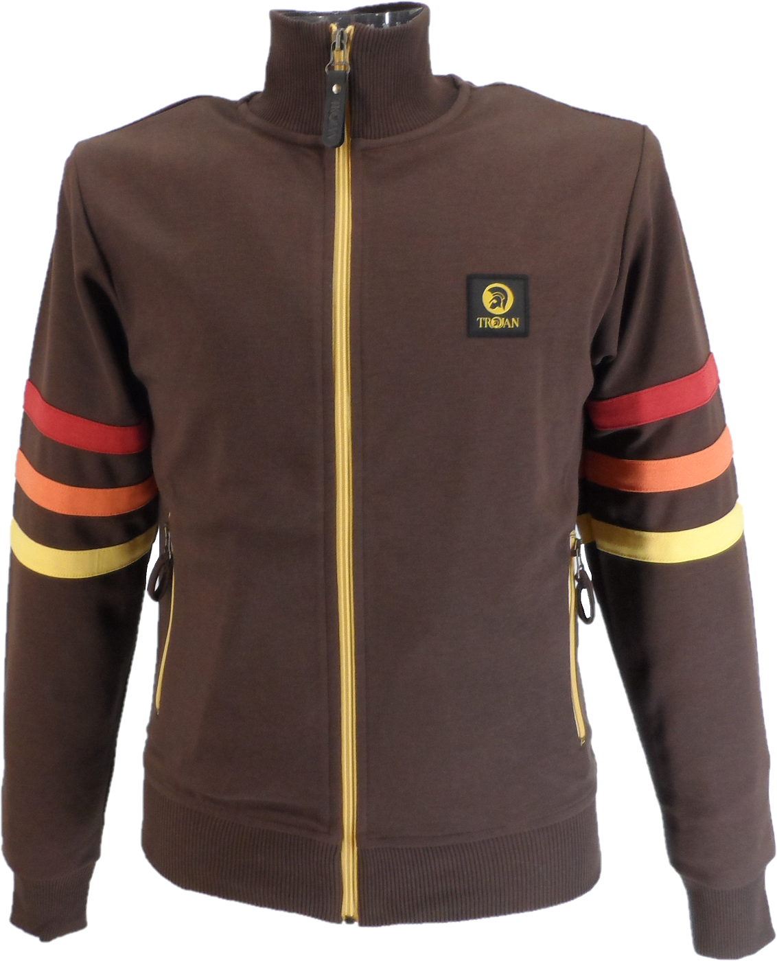 Trojan Mens Chocolate Brown Sleeve Stripe Zip Track Tops