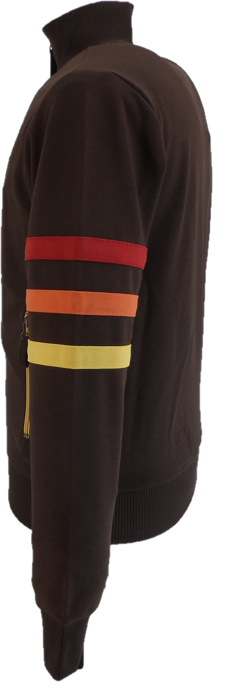 Trojan Mens Chocolate Brown Sleeve Stripe Zip Track Tops