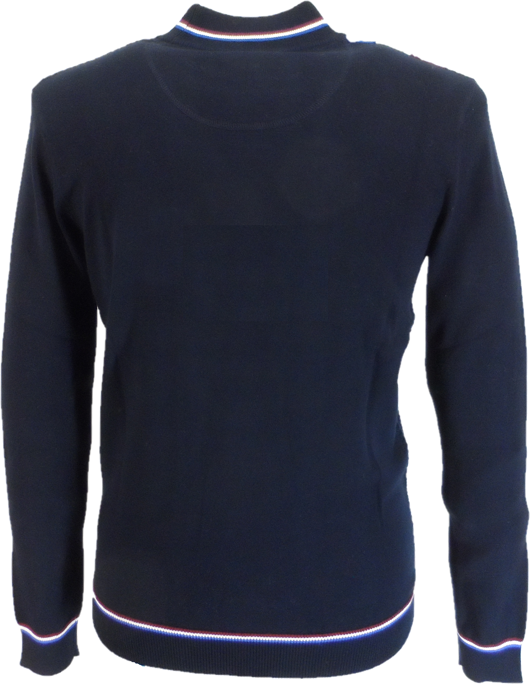 Trojan Mens Navy Blue Textured Racing Stripe Fine Gauge Turtle Neck
