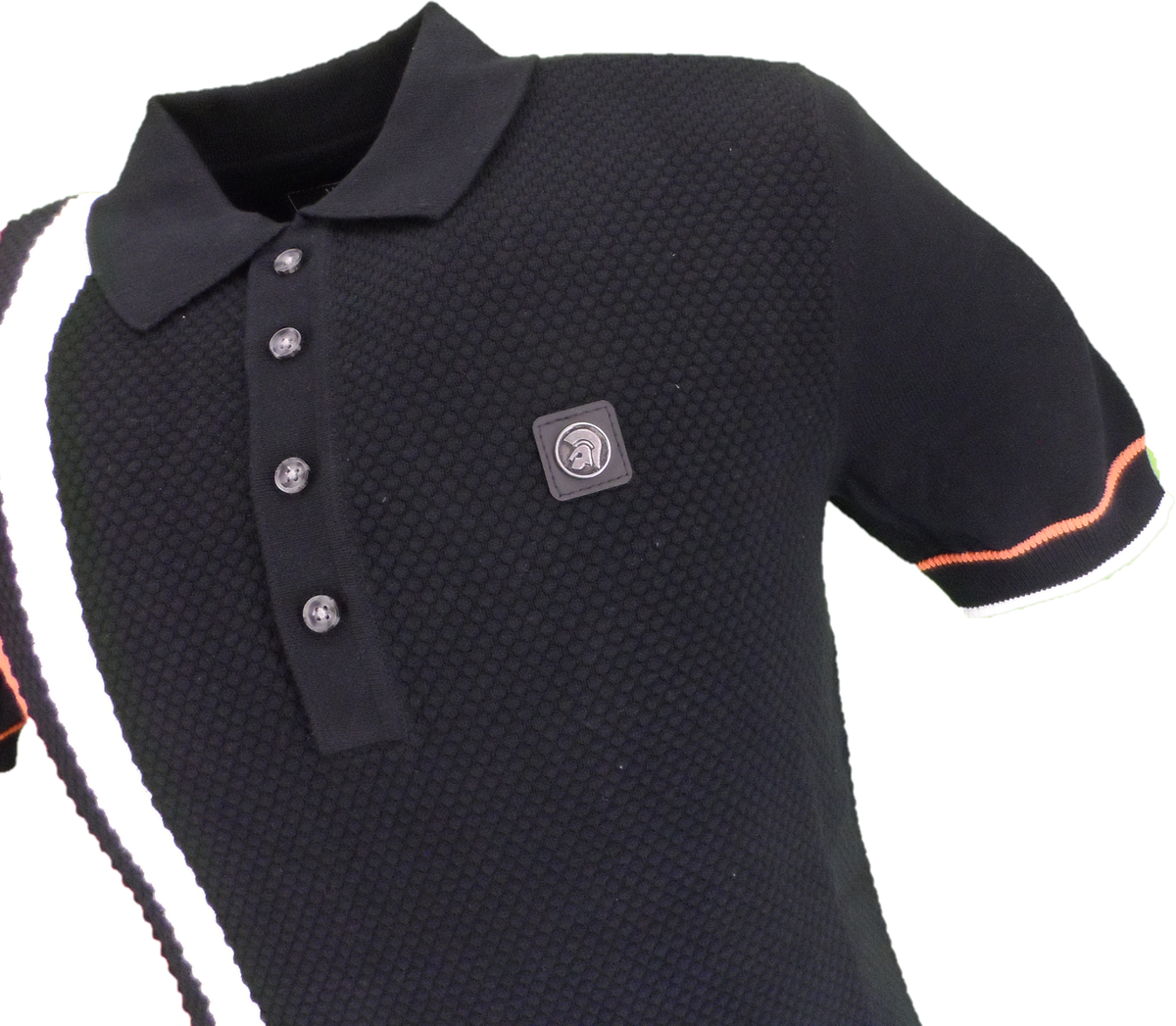 Trojan Mens Black Textured Racing Stripe Knitted Polo Shirt