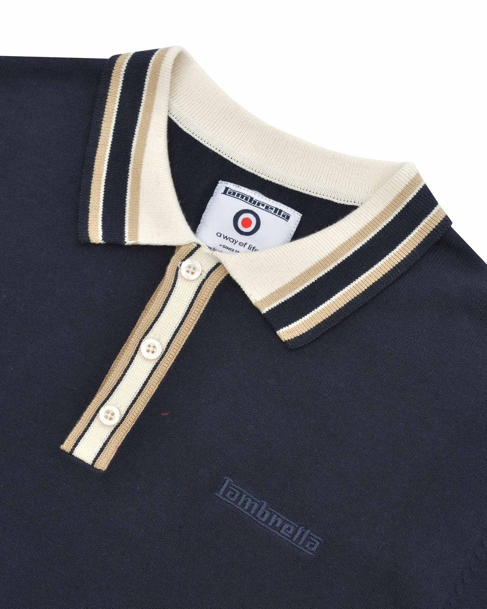Lambretta Mens Navy Blue Baggio Knitted Polo Shirt