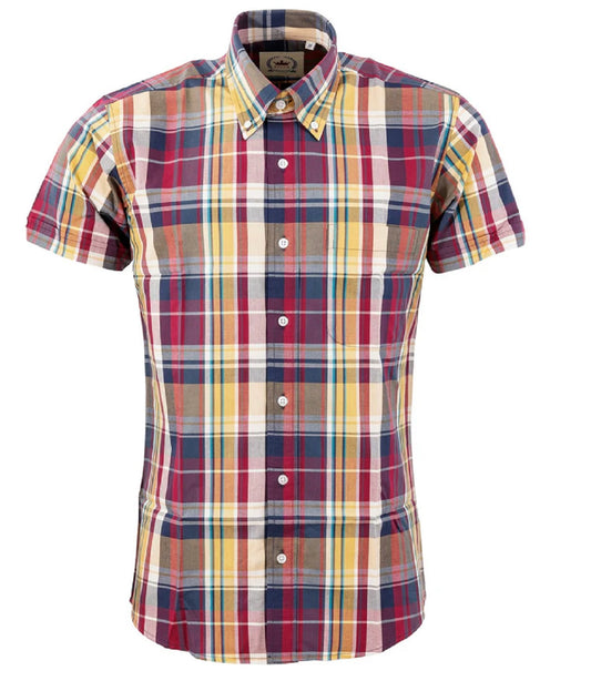 Relco Mens Purple & Yellow Multi Check Short Sleeved Button Down Shirts