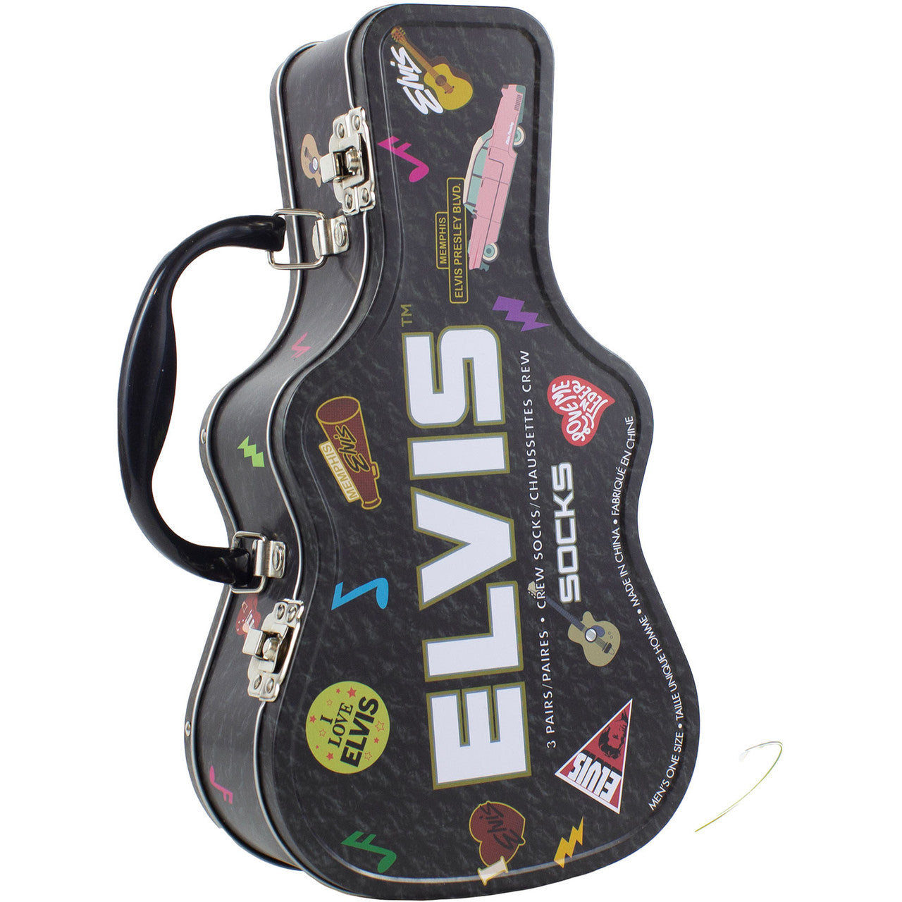 Mens Officially Licensed Tin Of 3 Pairs of Elvis Socks