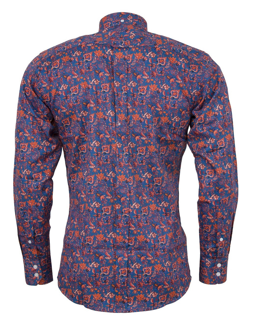 Relco Blue Floral Long Sleeved Retro Mod Button Down Shirt