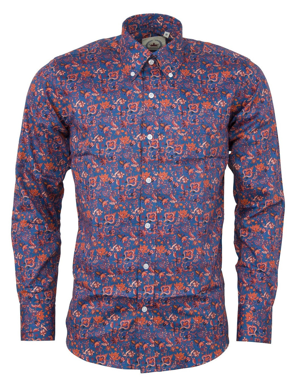 Relco Blue Floral Long Sleeved Retro Mod Button Down Shirt