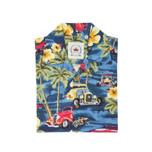 Relco Mens Retro Car Print Hawaiian Bowling Shirt