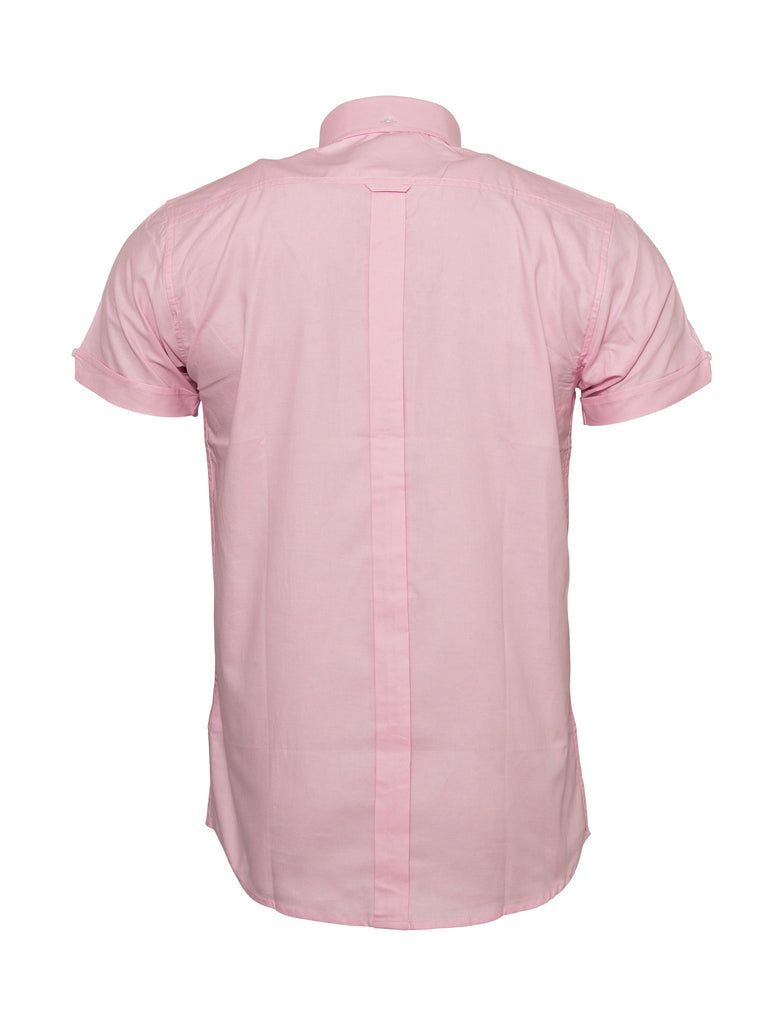 Relco Mens Pink Oxford Cotton Short Sleeved Retro Mod Button Down Shirt