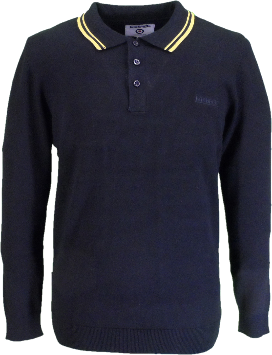 Lambretta Mens Black Gold Tipped Collar Knitted Polo Shirt