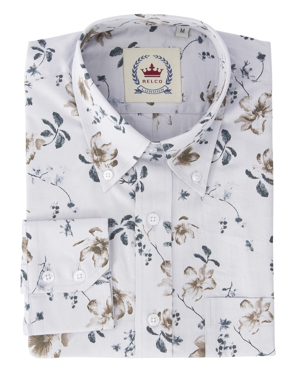Relco Mens Limited Edition Light Grey Floral Print Button Down Shirt