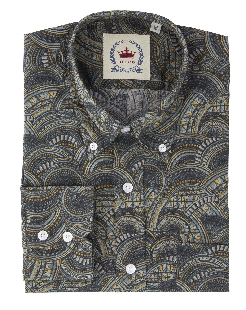 Relco Mens Limited Edition Dark Grey Patterned Button Down Shirt