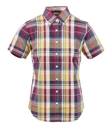 Relco Ladies Retro Purple & Yellow Check Button Down Short Sleeved Shirts