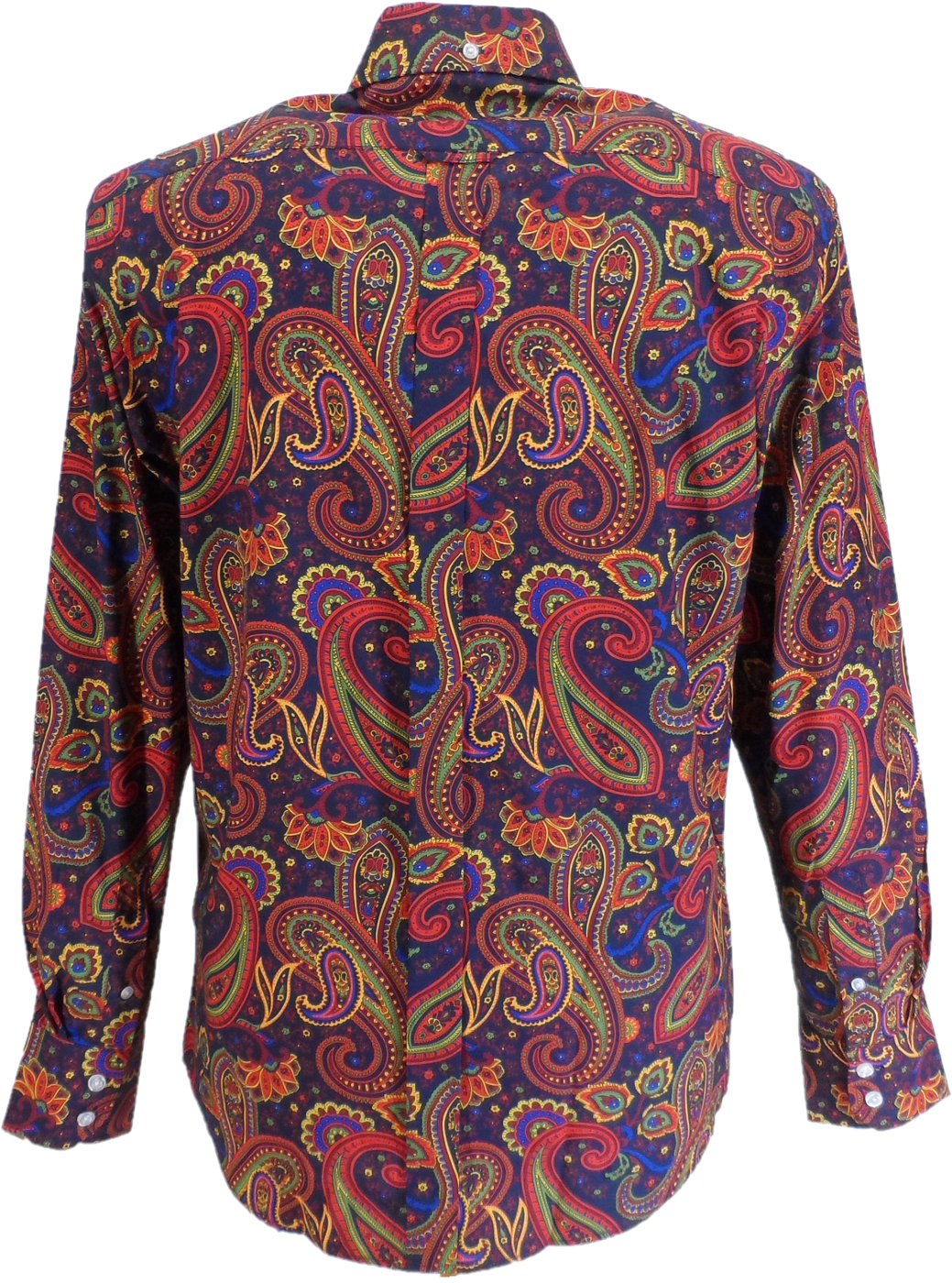 Mazeys Mens 60s 70s Navy Multi Retro Paisley Shirt