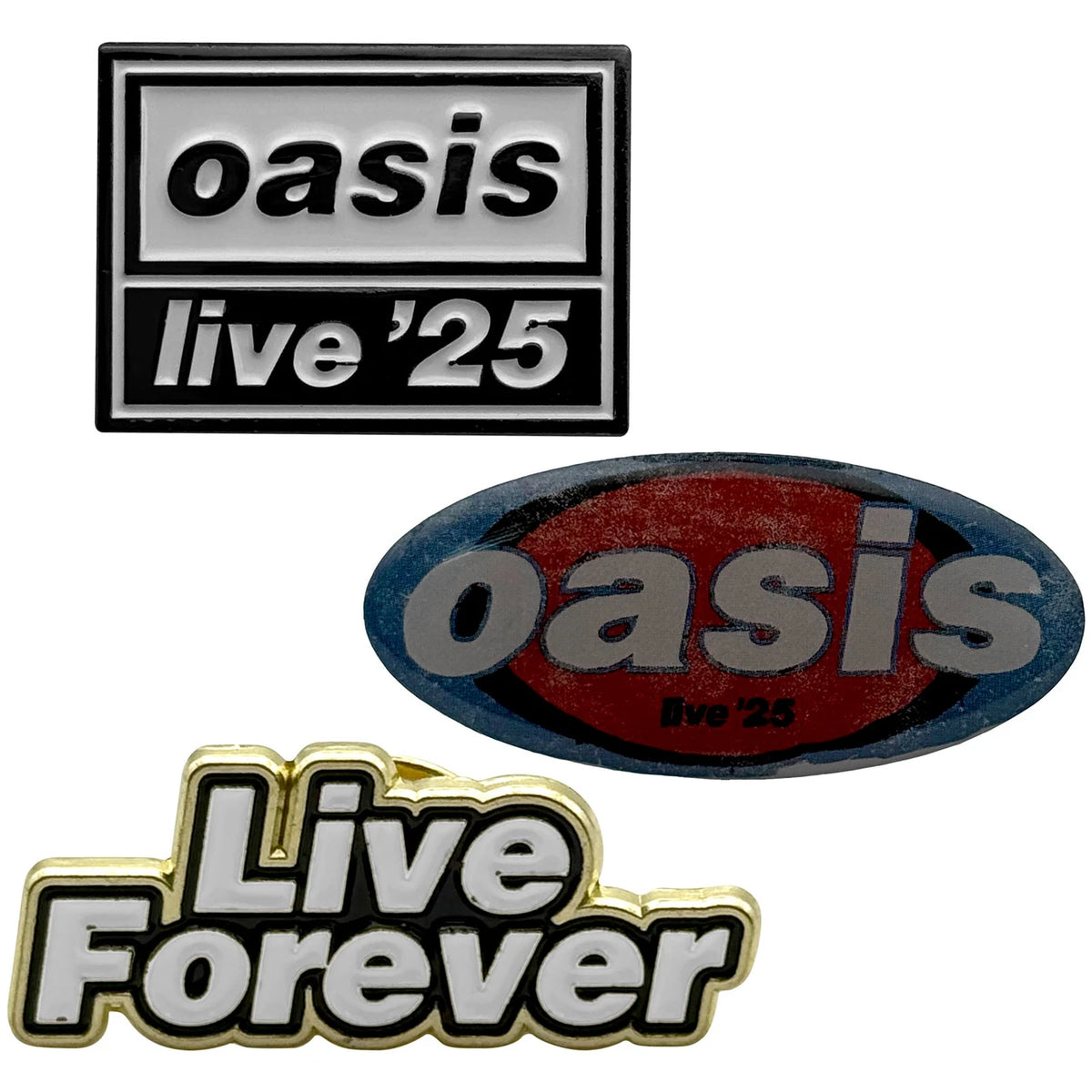 Official licensed Oasis Metal Pin 3 Badge Set (EX TOUR)