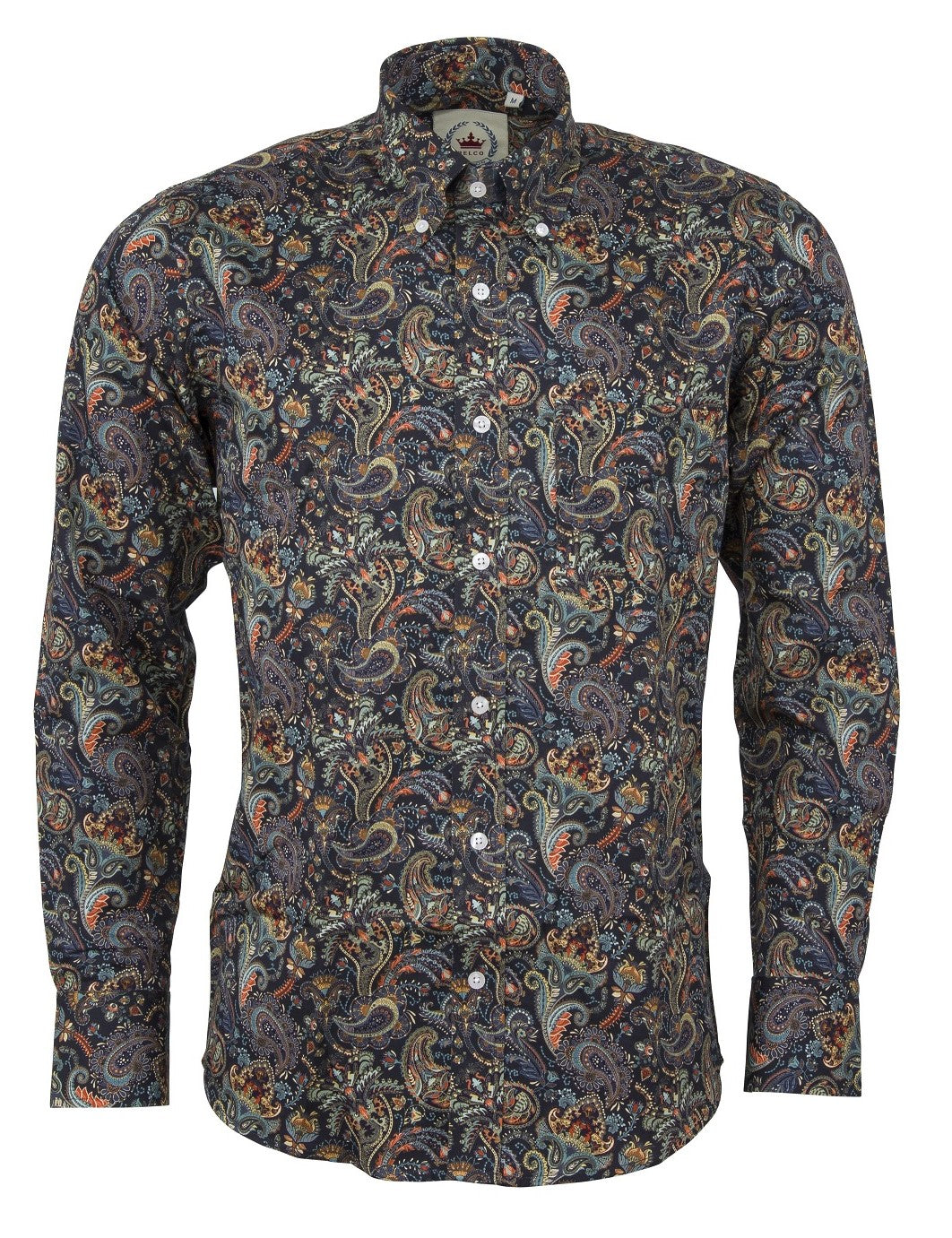 Relco Navy Paisley 100% Cotton Long Sleeved Retro Mod Button Down Shirt