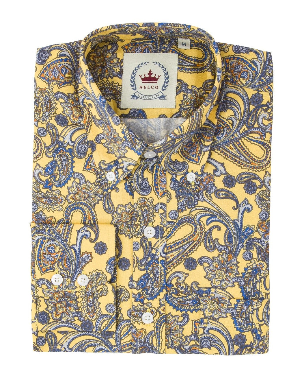 Relco Mustard Paisley 100% Cotton Long Sleeved Retro Mod Button Down Shirt