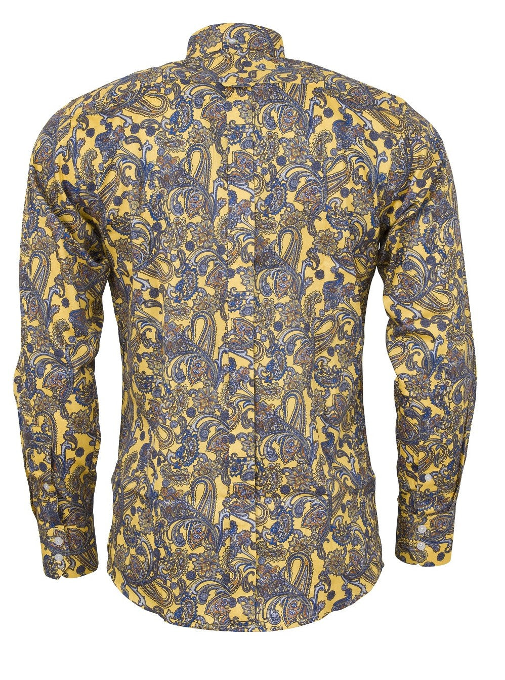 Relco Mustard Paisley 100% Cotton Long Sleeved Retro Mod Button Down Shirt