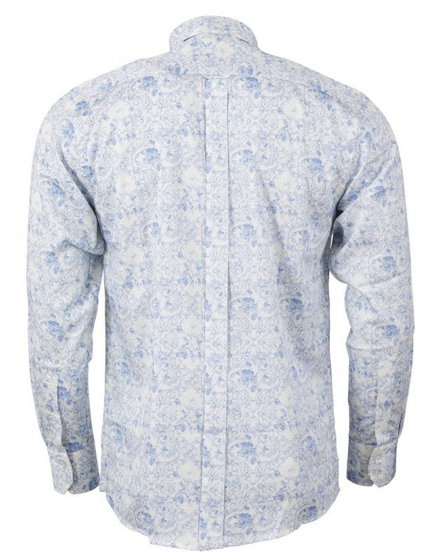 Relco Platinum Mens White Blue Floral Button Down Shirts