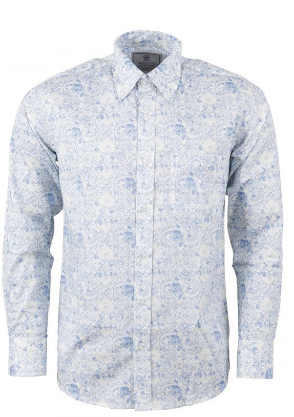 Relco Platinum Mens White Blue Floral Button Down Shirts