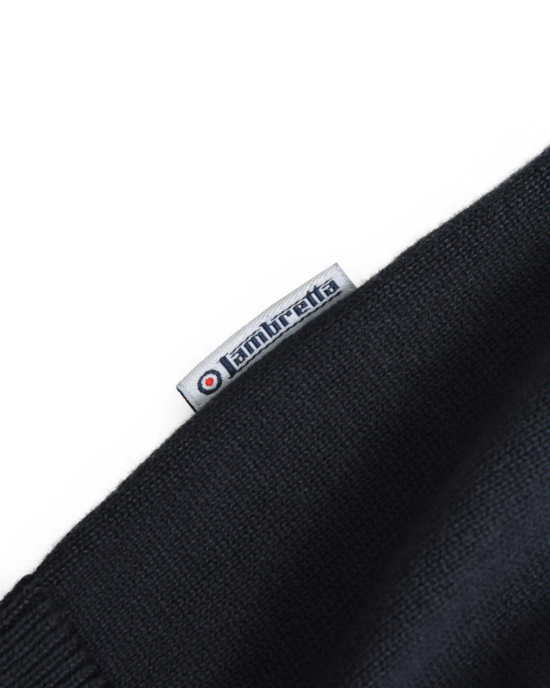 Lambretta Mens Navy Blue and Grey Striped Knitted Polo Shirt