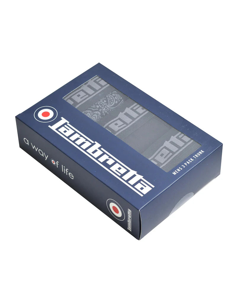 Lambretta Mens Black/Grey 3 Pair Pack Boxer Shorts
