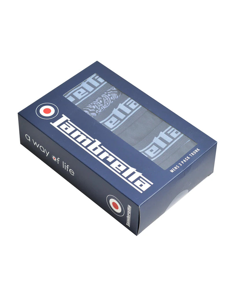Lambretta Mens Navy/Blue 3 Pair Pack 0f Multi Boxer Shorts