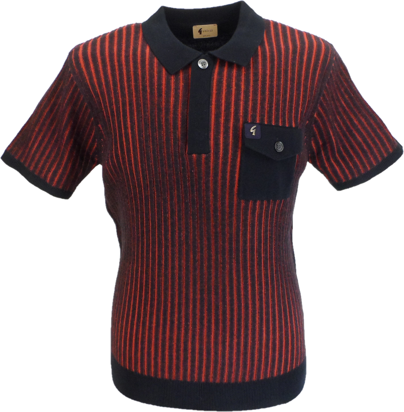 Gabicci Vintage Mens Navy Blue/Red Striped Knitted Polo Shirt
