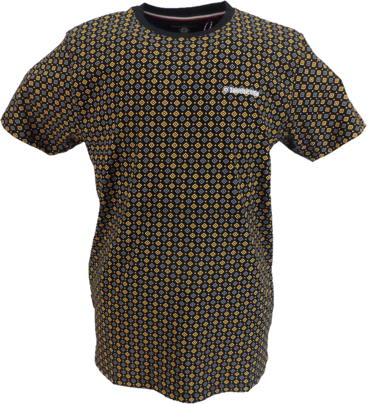 Lambretta Mens Black All Over Geometric Print T-Shirt