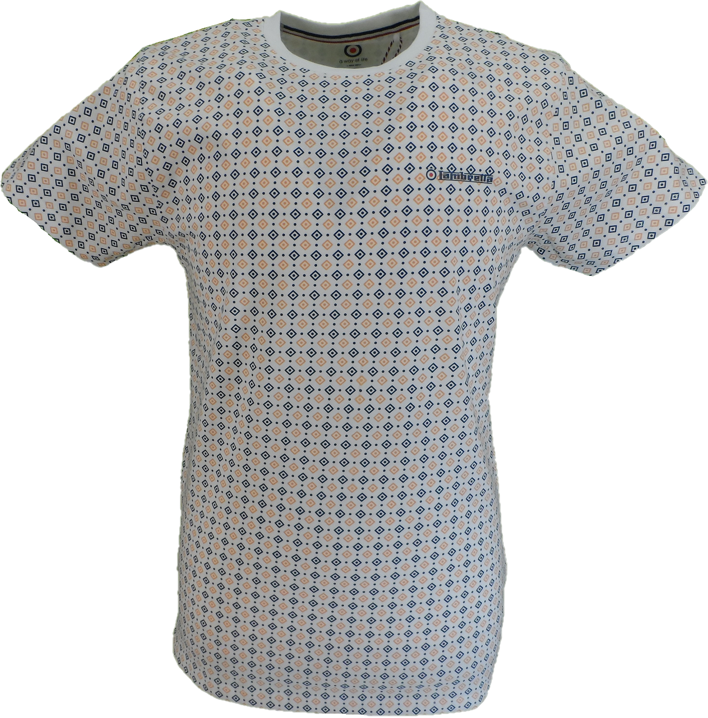 Lambretta Mens White All Over Geometric Print T-Shirt