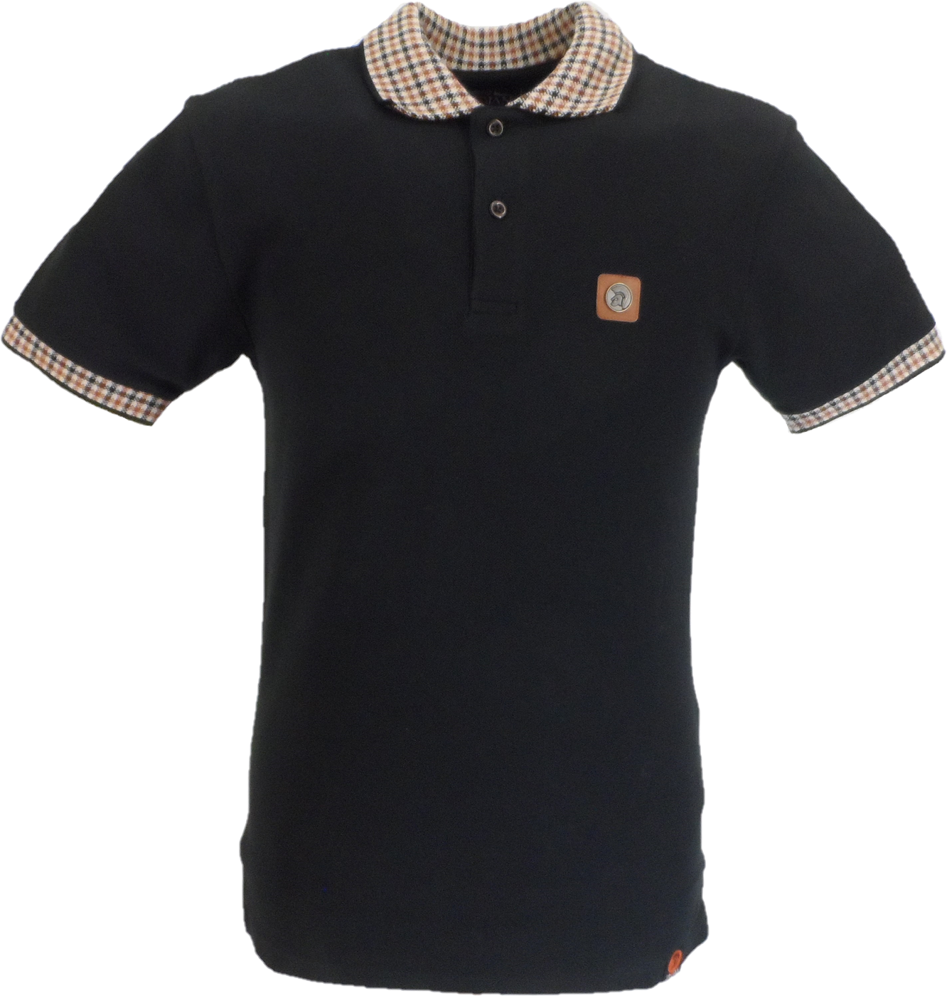 Trojan Mens Black Gingham Check Trim Pique Polo Shirt