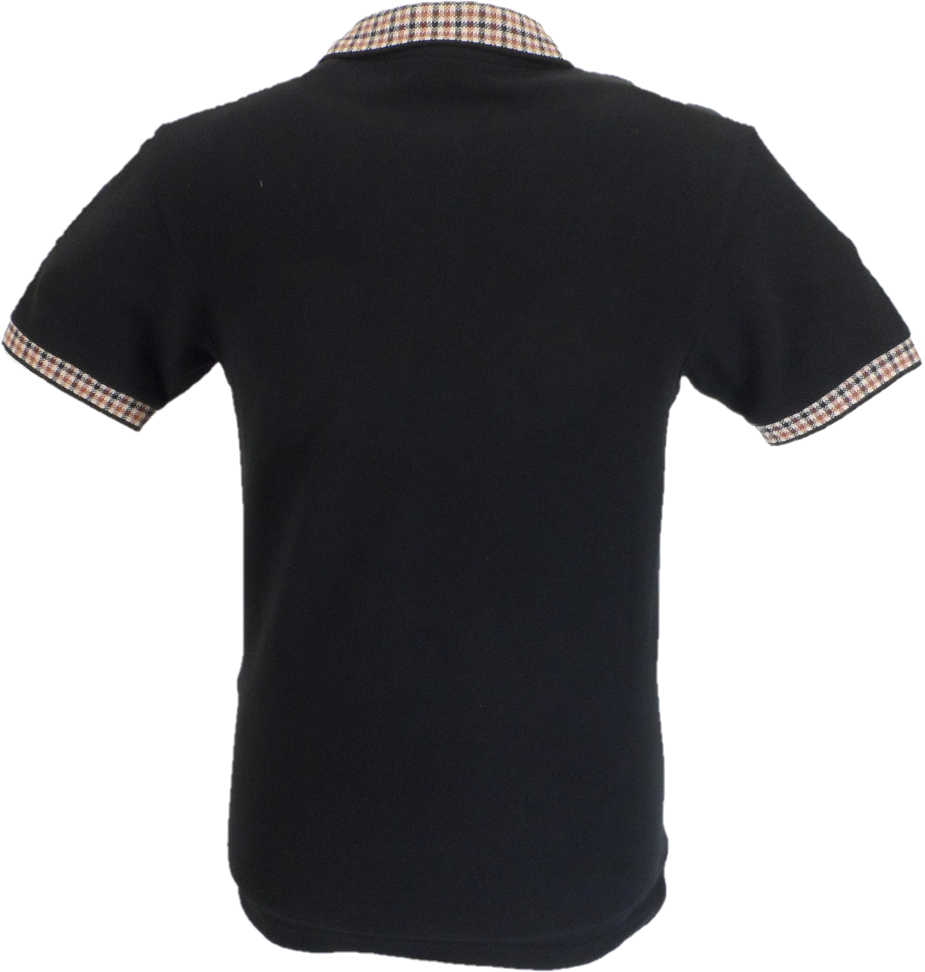Trojan Mens Black Gingham Check Trim Pique Polo Shirt
