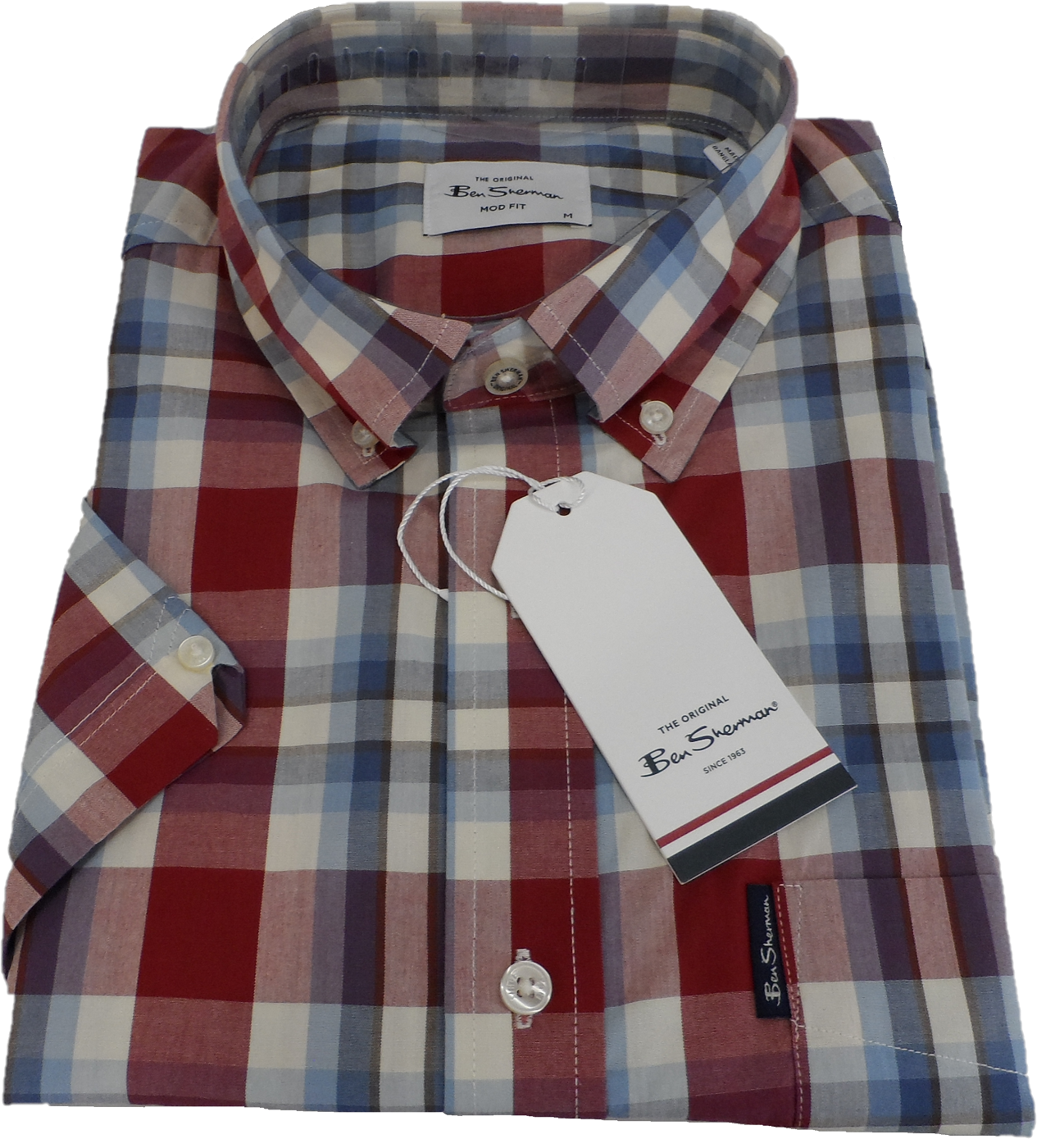 Ben Sherman Mens Bordeaux Check Short Sleeved Shirt