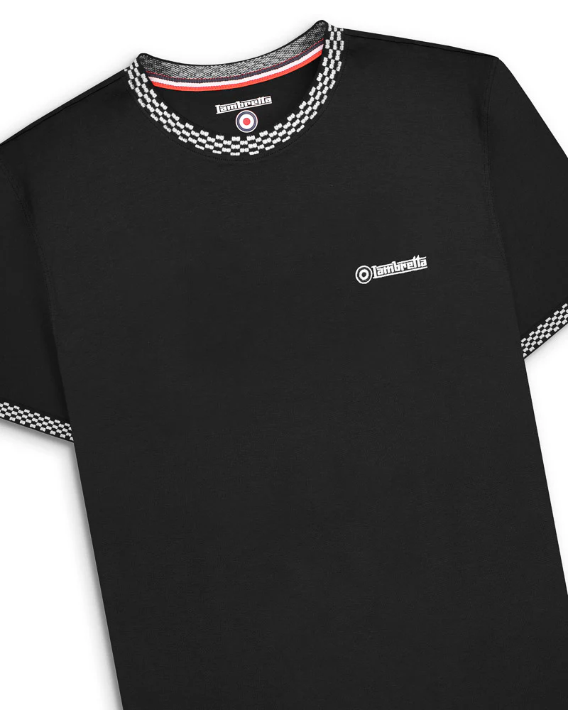 Lambretta Mens Black Two Tone Ringer Retro T Shirt