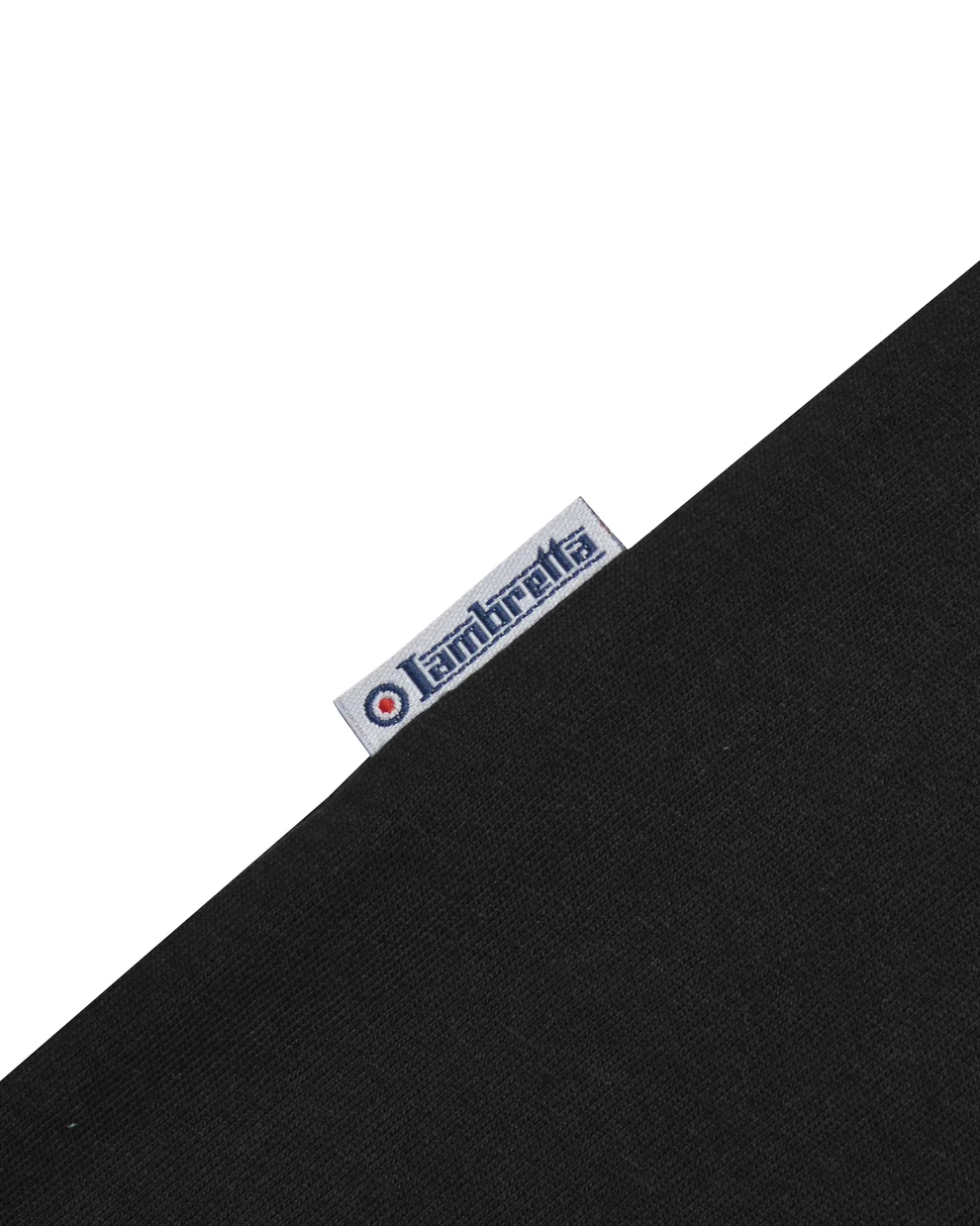 Black fabric with a Lambretta label on a white background
