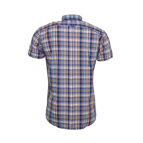 Relco Ladies Retro Blue Check Limited Edition Button Down Short Sleeved Shirts